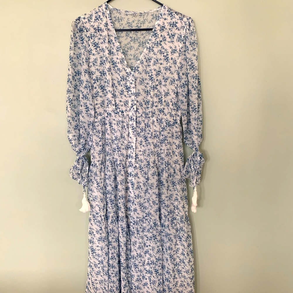 Blue and white maxi dress